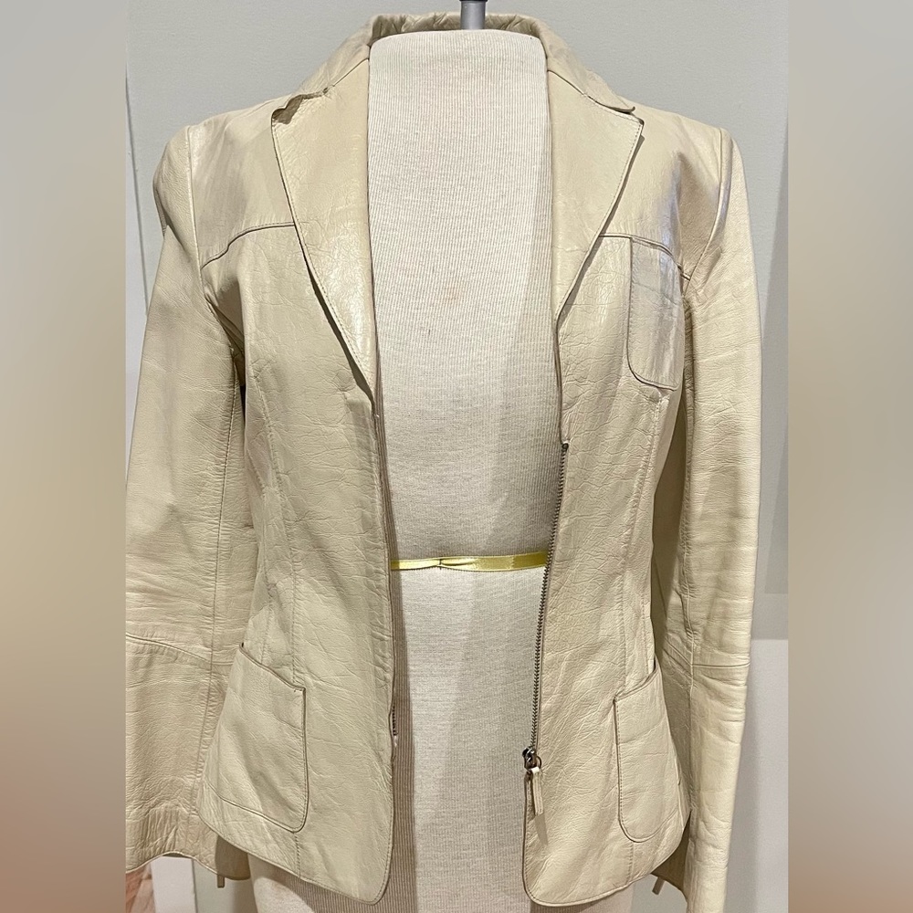 Women’s Tombolini Leather Blazer Jacket Cream Size 42